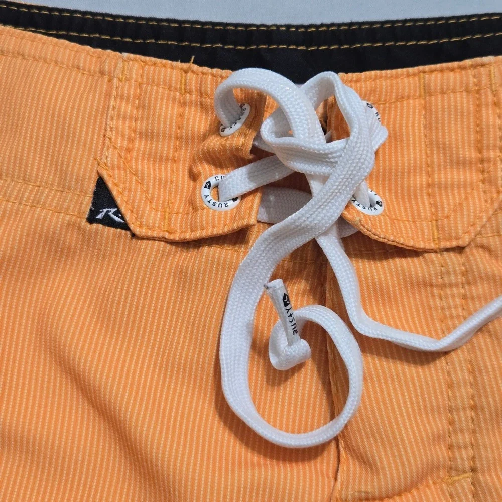 Rusty Board‎ Shorts Mens 30 Orange Pinstripe Cargo Pocket Swim Trunks R14106402